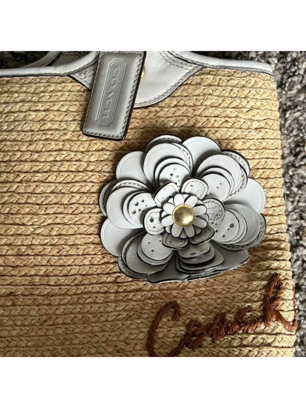Vintage Coach Bleecker Straw Bag w/Flower Coastal Mom Vacation Holiday Summer - Picture 2 of 8